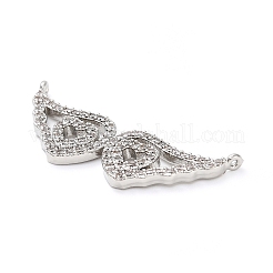 Brass Micro Pave Clear Cubic Zirconia Hollow Wings with Heart Connector Charms&nbsp;KK-L229-062P