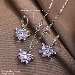 ハート合金ガラスペンダントネックレス＆フープピアス  プラチナ  紫色のメディア  473mm&nbsp;FS-WG91246-01