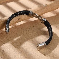 男性用編み込みマイクロファイバーレザーコードブレスレット1個  316サージカルステンレススチールの研磨されたバックルと304ステンレススチールの留め具付き  無限大  ブラック  8-5/8インチ（21.8cm）&nbsp;BJEW-DJ0001-11