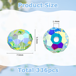 336個の電気メッキガラスビーズ  フル虹メッキ  多面カット  ロンデル  緑黄  7.5x5.5mm  穴：1.4mm  336個/セット&nbsp;EGLA-WH0007-01B