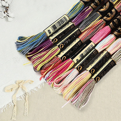 ポリエステル刺繍糸  クロスステッチの糸  セグメント染め  ミックスカラー  0.5~2mm  約8.75ヤード（8m）/かせ  8色  1 かせ/色  8 かせ/セット&nbsp;OCOR-WH20074-13A-04A-1