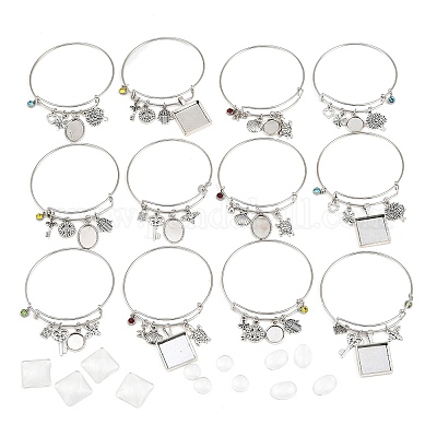 DIY Blank Geometry Alloy Charms Expandable Bangle Making Kit&nbsp;BJEW-DC00003-1
