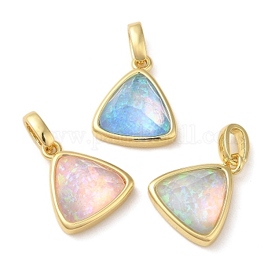 Rack Plating Brass with Synthetic Opal Pendants&nbsp;KK-S370-10G-1