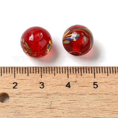 手作りランプワークビーズ  ラウンド  レッド  11~12.5x10~12mm  穴：1~1.8mm&nbsp;LAMP-P063-01E-1