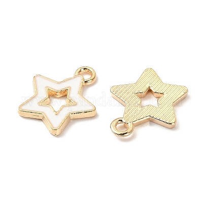 合金エナメルチャーム  スター  ライトゴールド  ホワイト  16x14x2mm  穴：1.6mm  約20個/袋&nbsp;ENAM-YW0003-01A-1
