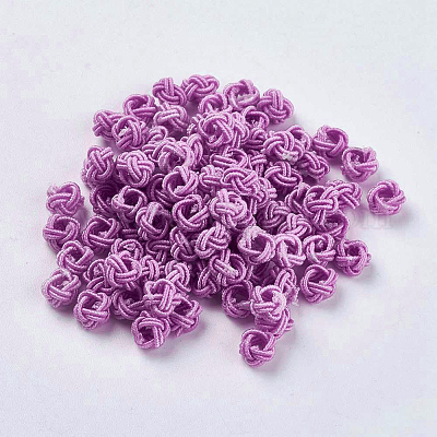 ポリエステルファブリックビーズ  ラウンド  フラミンゴ  6.5x4.5mm  穴：4mm&nbsp;WOVE-K001-A17-1