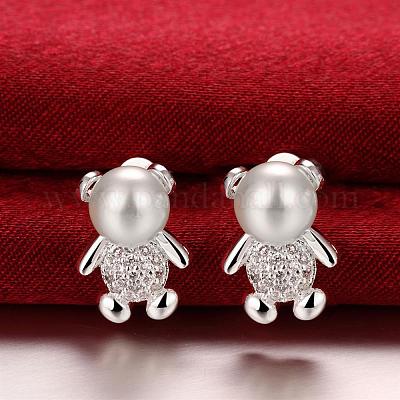Wholesale Cute Bear Brass Cubic Zirconia Flower Stud