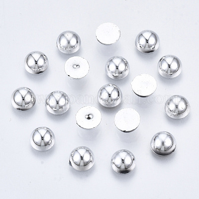 ABSプラスチック製カボション  半円  プラチナ  6x3mm  約5000個/袋&nbsp;OACR-S034-6mm-02-1