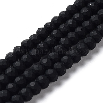 ガラスビーズ連売り  多面カット  艶消し  ロンデル  ブラック  10mm  穴：1mm  約60~61個/連  46~48cm&nbsp;EGLA-A034-P10mm-MD18-1