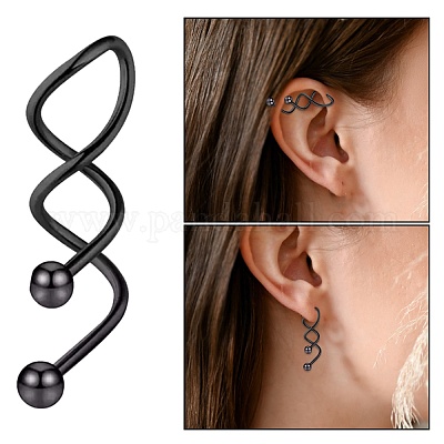 316 Stainless Steel Spiral Barbell, Twist Cartilage Earring for Women,  Electrophoresis Black, Pin: 14 Bead: 5mm  Diameter