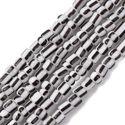 手作りランプワークビーズ連売り  2トーン  コラム  ブラック  3~4.5x2~4mm  穴：0.8mm  約99~103個/連  15.35インチ（39cm）&nbsp;BLOW-K001-01A-20-1
