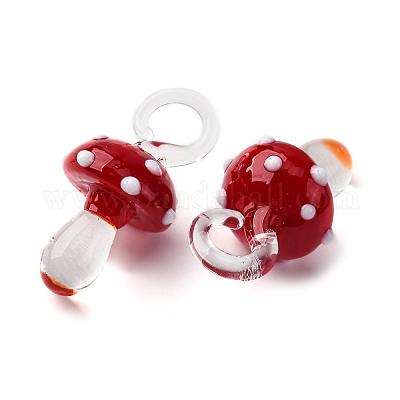 手作りランプワークペンダント  バンピー  キノコ  暗赤色  24.5~29.5x15~18.5mm  穴：2~5mm&nbsp;LAMP-M02-01-04-1