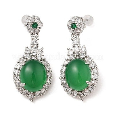 Natural Chalcedony Oval Dangle Stud Earrings&nbsp;G-S001-07P-1