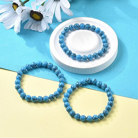 Synthetic Turquoise Jasper Bead Stretch Bracelets&nbsp;BJEW-K212-B-022-1