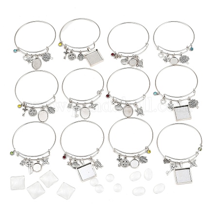 DIY Blank Geometry Alloy Charms Expandable Bangle Making Kit BJEW-DC00003-1