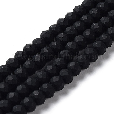 ガラスビーズ連売り  多面カット  艶消し  ロンデル  ブラック  10mm  穴：1mm  約60~61個/連  46~48cm&nbsp;EGLA-A034-P10mm-MD18-1