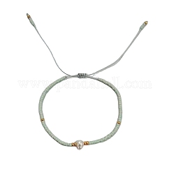 Adjustable Glass Seed Bead Braided Bead Bracelets for Women, with Natural Freshwater Pearls, Honeydew, 11.02 inch(28cm)
