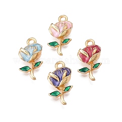 Rack Plating Alloy Enamel Pendants, Cadmium Free & Nickel Free & Lead Free, Light Gold, Flower Charm, Mixed Color, 18.5x9.5x5mm, Hole: 1.8mm