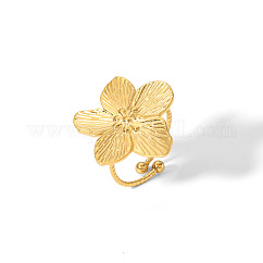 304 Stainless Steel Flower Cuff Rings for Women, Vintage Accessory for European and American Style, Golden