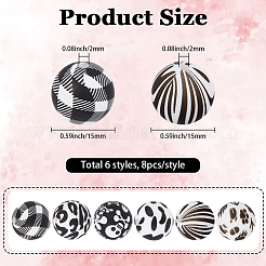48Pcs 6 Styles Black with White Silicone Beads&nbsp;SIL-SC0002-99