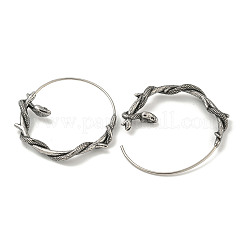 女性と男性のための316サージカルステンレススチールフープピアス  アンティークシルバー  ヘビ  32.5x4mm&nbsp;EJEW-D096-22A-AS