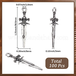 チベット風アロイペンダント100個  刀の形  アンティークシルバー  30.5x9x3mm  穴：1.8mm&nbsp;TIBEP-SC0003-53AS