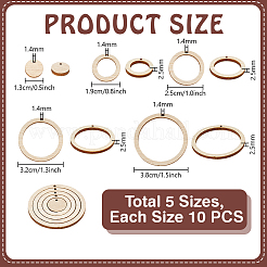 イヤリング用DIYクラフト合板ペンダント50個  リング＆ラウンド  湯通しアーモンド  12.5~37.5mm  穴：1.4mm&nbsp;FIND-PH0028-72