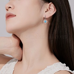 Sun Rhodium Plated 925 Sterling Silver Micro Pave Cubic Zirconia Dangle Hoop Earrings&nbsp;EJEW-P257-01P