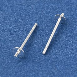 真鍮スタッドイヤリングを見つける  鉛フリー＆カドミウムフリー  ラウンド  925銀メッキ  13.5x3mm  ピン：12x1mm＆1mm&nbsp;KK-K383-02A-S