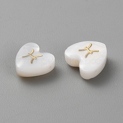 ナチュラルホワイトシェルビーズ5個。  星座模様のハート  魚座  8~10x8~10x4.5mm  穴：0.6~0.8mm&nbsp;BSHE-TAC0004-02B