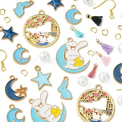 DIY 合金エナメル & アクリル & ポリコットン タッセル ダングル イヤリング 作成キット  混合図形  17~40x11~16x1.5mm  穴：1.4~2mm&nbsp;DIY-FS0001-21B