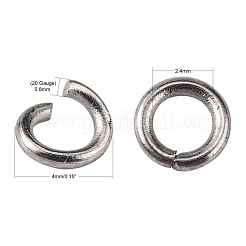 変色しにくい304ステンレススチール製オープン丸カン  ラウンド  ステンレス鋼色  20ゲージ  4x0.8mm  内径：2.4mm&nbsp;STAS-Q186-02-4x0.8mm