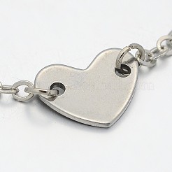 ハートステンレス鋼のリンクブレスレット  真鍮アズキチェーンと合金製カニカン付き  プラチナ  195mm&nbsp;BJEW-JB01750