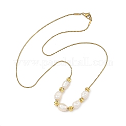 Natural Cultured Freshwater Pearl Rice Beaded Necklaces with Brass Round Snake Chains&nbsp;NJEW-JN06399