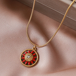 Vintage European Style 304 Stainless Steel Enamel Red Flower Pendant Necklaces for Women&nbsp;WS4572