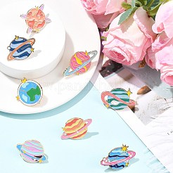 天体テーマのエナメルピン8個、8スタイル  バックパック用合金ラペルピンバック  混合図形  ゴールドカラー  ミックスカラー  22~32x28~41mm  1個/スタイル&nbsp;JEWB-CJ0003-52