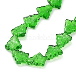 クリアガラスビーズ連売り  クリスマスツリー  グリーン  15.5~16x14.5~15x4.5~5mm  穴：1mm  約40個/連  25.20~25.59（64~65センチメートル）&nbsp;LS-EGLA-C002-A05