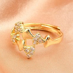 Brass Micro Pave Cubic Zirconia Adjustable Finger Rings for Women&nbsp;RJEW-Z113-27G