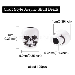 クラフトアクリルビーズ  スカル  ホワイト  10x9x10mm  穴：3.5~4mm&nbsp;MACR-YW0002-81