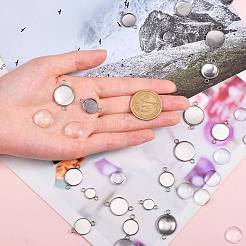 100個のDIY 304ステンレススチールリンク作成キット  フラットラウンドリンクコネクタセッティングと透明ガラスカボションを含む  ステンレス鋼色&nbsp;DIY-SZ0001-77P