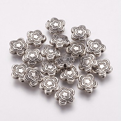 CCBプラスチックビーズ  花  アンティークシルバー  9x9x2.5mm  穴：1mm&nbsp;CCB-G008-11AS
