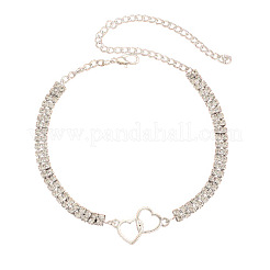 Brass Crystal Rhinestone Tennis Double Heart Link Anklets for Women&nbsp;FS-WGBD382-02