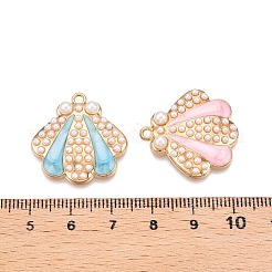 メッキ合金エナメルチャームラック  ABSの模造パールと  カドミウムフリー＆ニッケルフリー＆鉛フリー  ライトゴールド  シェルチャーム  ミックスカラー  25x24x5mm  穴：1.8mm&nbsp;ENAM-N056-367KCG
