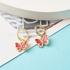 バタフライエナメルダングルハギーフープピアス  女の子の女性のための合金チャームドロップピアス  ゴールドカラー  ミックスカラー  22mm  ピン：1mm&nbsp;EJEW-JE04725