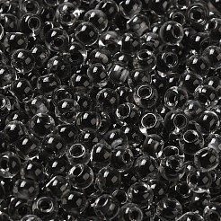 透明なガラスの丸いシードビーズ  色の内側  ラウンド  ブラック  6/0  4x3mm  穴：1.2mm  約161個/10g&nbsp;X1-SEED-B001-05A-08