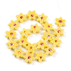 手作り陶器ビーズ連売り  花  パールカラーの  きいろ  16.5~17x15.5~16x6.5~7mm  穴：1.5mm  約20個/連  12.99インチ（33cm）&nbsp;PORC-N008-10I