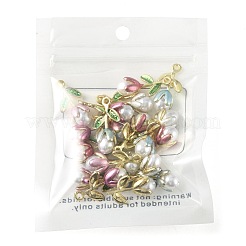 20色合金エナメルペンダント5個  ABSの模造パールと  花のチャーム  ゴールドカラー  カドミウムフリー＆ニッケルフリー＆鉛フリー  ラックめっき  ミックスカラー  22.5x11.5x7.5mm  穴：1.6mm  4個/カラー&nbsp;ENAM-FS0004-07