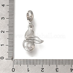 ラック メッキ 合金 クリスタル ラインストーン ヨーロピアン ダングル チャーム  人魚のしっぽの大きな穴のチャーム  ABS模造パールビーズ付き  プラチナ  31mm  穴：4.5mm&nbsp;PALLOY-P307-16P