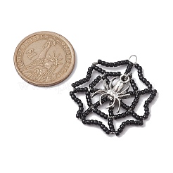 シードビーズ ビーズチャーム  蜘蛛の巣ペンダント  合金スパイダーと  ブラック  39x34.5x3mm  穴：4x3mm&nbsp;PALLOY-MZ00203
