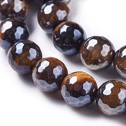 Electroplated Natural Tiger Eye Beads Strands&nbsp;G-F660-01-8mm